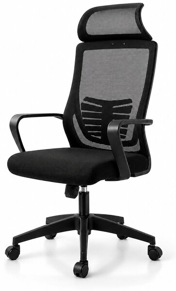 Ergonomikus, állítható irodai és gamer szék, sötétfekete, 2D fejtámla, szinkronmechanizmus, hálós háttámla a fokozott kényelemért