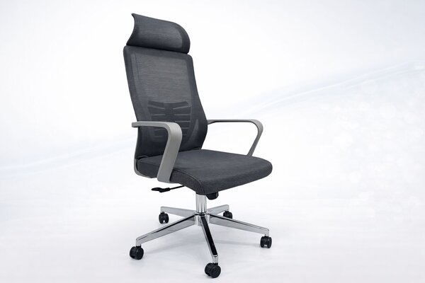 Ergonomikus, állítható irodai és gamer szék, szürke, 2D fejtámla, szinkronmechanizmus, hálós háttámla a fokozott kényelemért