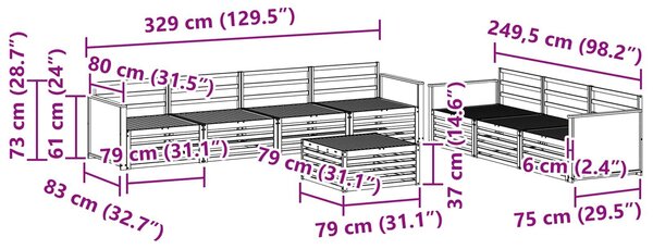 VidaXL Kültéri kanapé szett 8 pcs Természetes Tömör Akácfa