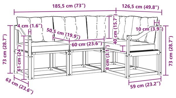VidaXL Kültéri kanapé szett párnával 4 pcs Fehér és Világosszürke