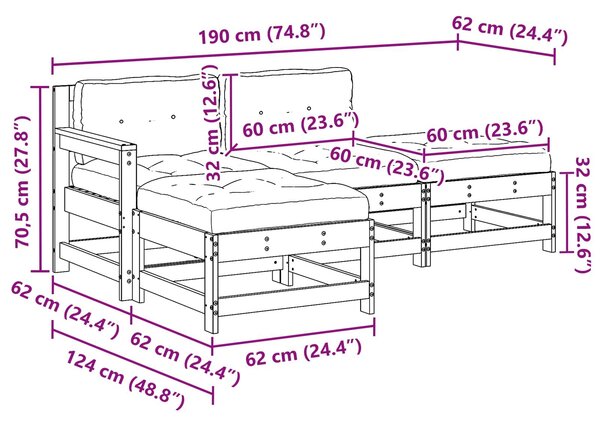 VidaXL Kerti lounge szett 4 pcs Viaszbarna Tömör Fenyőfa
