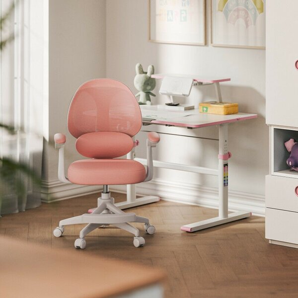Gyermek forgószék forgatható, reteszelhető görgőkkel, ergonomikus, rózsaszín