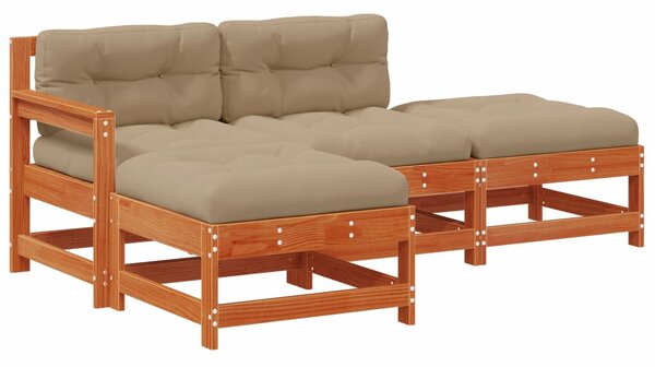 VidaXL Kerti lounge szett 4 pcs Viaszbarna Tömör Fenyőfa