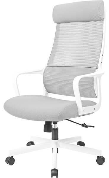 MELOKEA ergonómikus irodai szék, állítható fejtámla, S-alakú deréktámasz, állítható magasság, lélegző háló, teherbírás 150 kg, szín: szürke