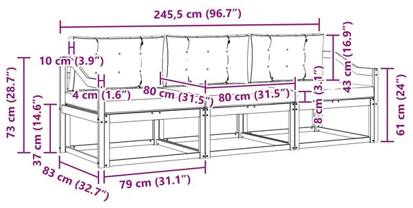 VidaXL Kültéri kanapé szett 3 pcs Természetes és Világosszürke