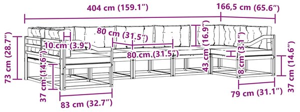 VidaXL Kültéri kanapé szett párnával 7 pcs Természetes és antracit