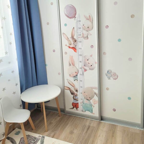 INSPIO - átragasztható textil matrica - Gyermek magasságmérő falmatrica - Akvarell állatkák