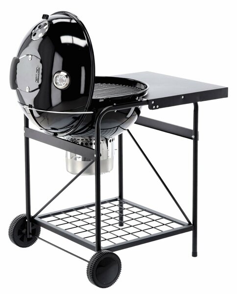 Acél faszenes grill, hamutartó tálcával, hőmérős fedővel, 90x71x111 cm