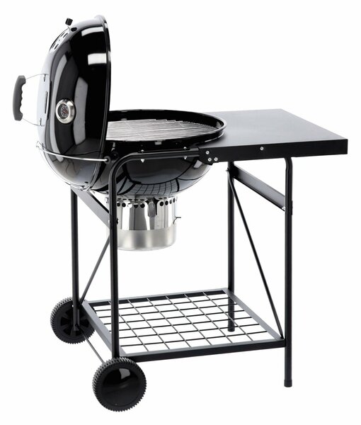 Acél faszenes grill, hamutartó tálcával, hőmérős fedővel, 90x71x111 cm