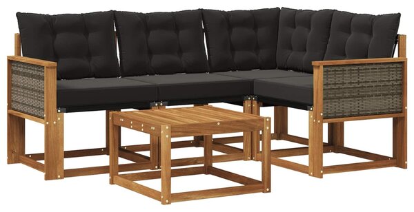 VidaXL Kültéri kanapé szett párnával 5 pcs Természetes és Fekete