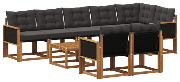 VidaXL Kültéri kanapé szett párnával 9 pcs Természetes és Fekete