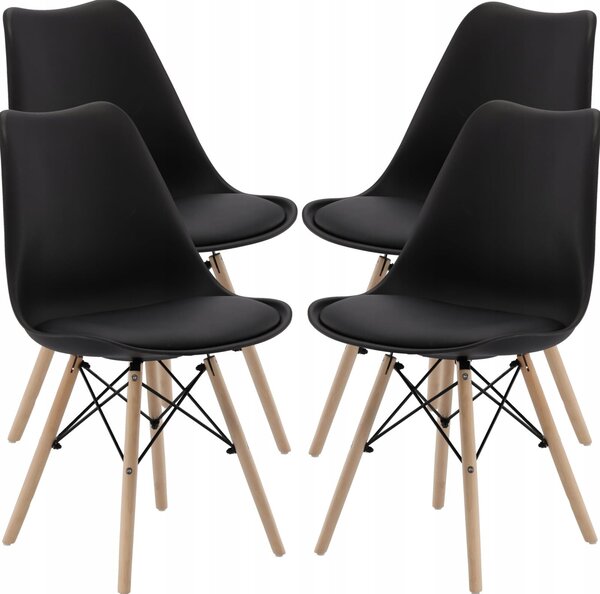 4 db konyhaszék szett, modern skandináv design, habszivacs ülés, fekete