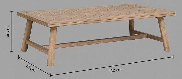 Atmosphera Aeris dohányzóasztal, akácfa és MDF asztallap halszálka mintával, 130x70x40 cm, natúr