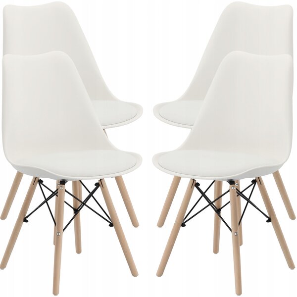 4 db konyhaszék szett, modern skandináv design, habszivacs ülés, fehér