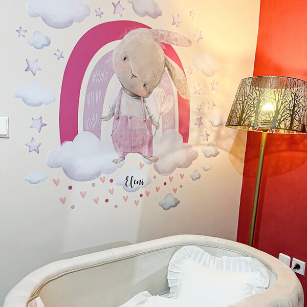 INSPIO - átragasztható textil matrica - Falmatricák - Nyuszi és szivárvány rózsaszín árnyalatokban