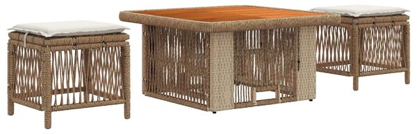 VidaXL Kert étkező szett párnával 3 pcs Beige és krém polirattan