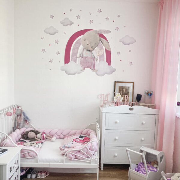 INSPIO - átragasztható textil matrica - Falmatricák - Nyuszi és szivárvány rózsaszín árnyalatokban