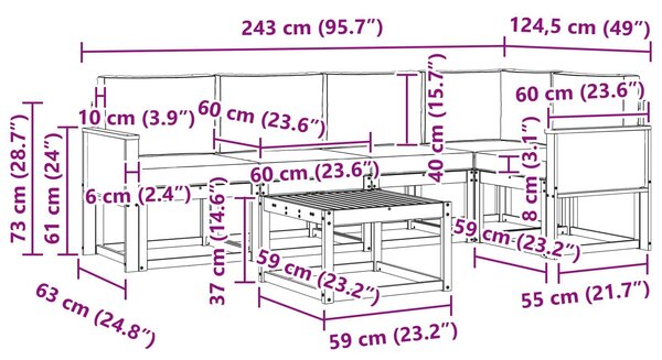 VidaXL Kültéri kanapé szett párnával 6 pcs Természetes és krémszínű