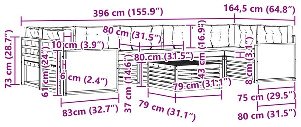 VidaXL Kültéri kanapé szett párnával 8 pcs Természetes és krémszínű