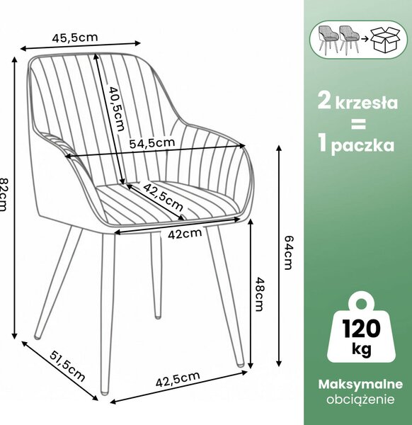 AKORD Florence Kárpitozott Étkezőszék Bársony Szürke Fekete Lábakkal 2 db