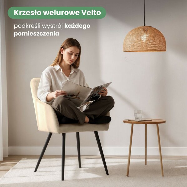 AKORD VELTO kárpitozott szék welur bézs rombusz steppelt fekete lábak