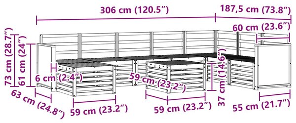 VidaXL Kültéri kanapé szett 7 pcs Természetes Tömör Akácfa