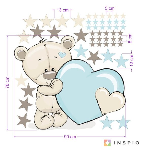 INSPIO - átragasztható textil matrica - Falmatrica - Maci menta színű szívecskével és névvel