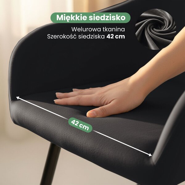 AKORD Estelle kárpitozott szék welúr fekete fekete lábakkal 2 db