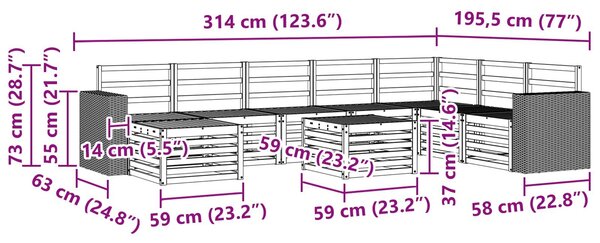 VidaXL Kültéri kanapé szett 9 pcs Természetes Tömör Akácfa