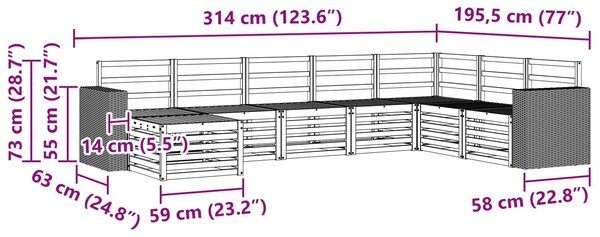 VidaXL Kültéri kanapé szett 8 pcs Természetes Tömör Akácfa