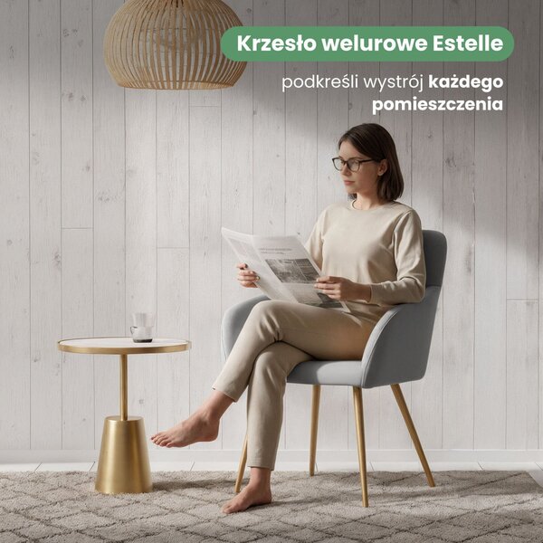 AKORD Estelle kárpitozott szék welúr szürke arany lábakkal