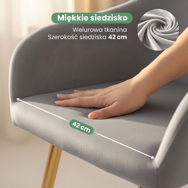 AKORD Estelle kárpitozott szék welúr szürke arany lábakkal
