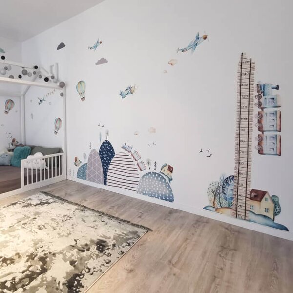 INSPIO - átragasztható textil matrica - Magasságmérő falmatrica - Vonat