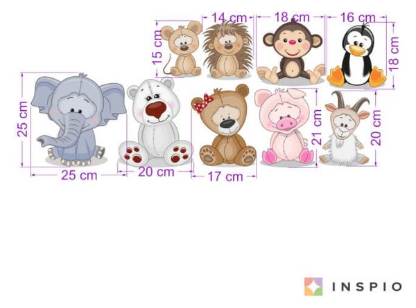 INSPIO - átragasztható textil matrica - Falmatrica ágy fölé - Színes állatkák