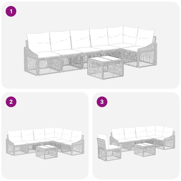 VidaXL Kerti Kanapé Szett 7 pcs Fekete polirattan