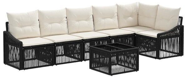 VidaXL Kerti Kanapé Szett 7 pcs Fekete polirattan