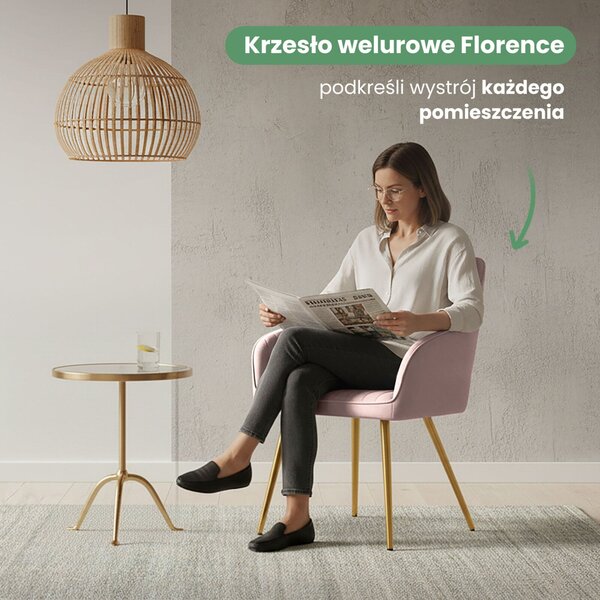 AKORD FLORENCE Tapicerowane Welurowe Szék Puder Rózsaszín Arany Lábakkal 2 db
