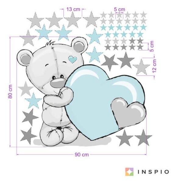 INSPIO - átragasztható textil matrica - Neves falmatrica - Maci menta színű szívecskével