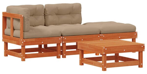 Kerti lounge szett 4 pcs Viaszbarna Tömör Fenyőfa