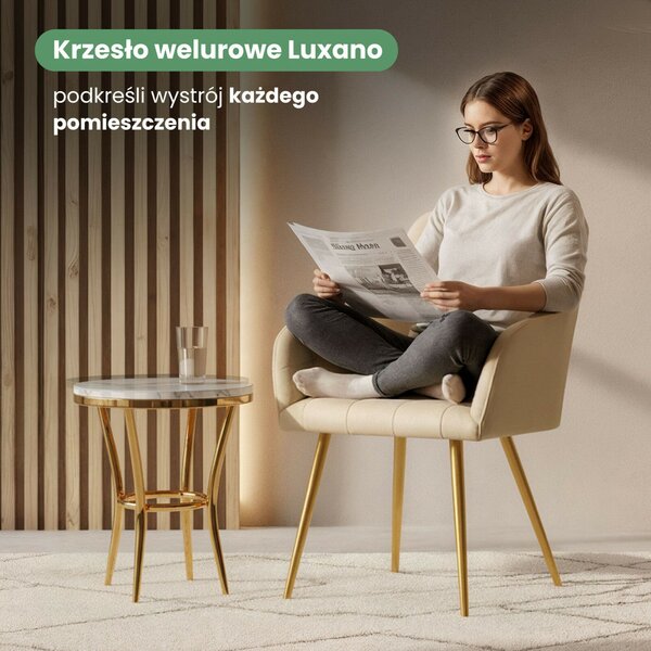 AKORD Furniture Factory LUXANO kárpitozott szék welúr bézs arany lábakkal