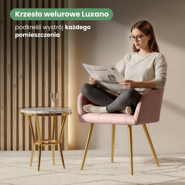 AKORD LUXANO Kárpitozott Szék Welúr Púder Rózsaszín Arany Lábakkal