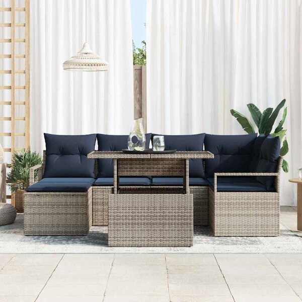 Kerti Kanapé Szett 7 pcs Szürke és sötétkék Poli rattan