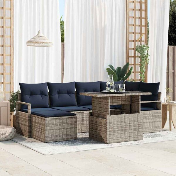 Kerti Kanapé Szett 7 pcs Szürke és sötétkék Poli rattan