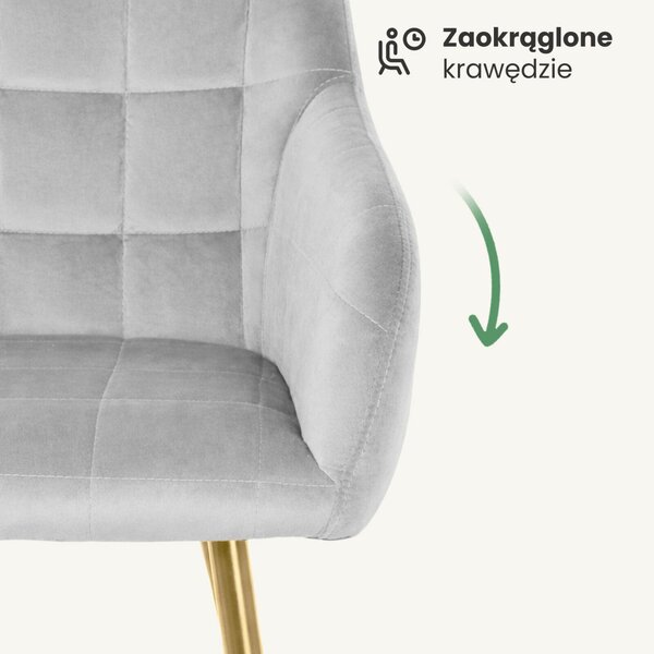 AKORD LUXANO kárpitozott szék welúr szürke arany lábakkal négyzetes steppelt mintával