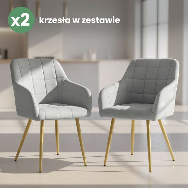 AKORD LUXANO kárpitozott szék welúr szürke arany lábakkal négyzetes steppelt mintával