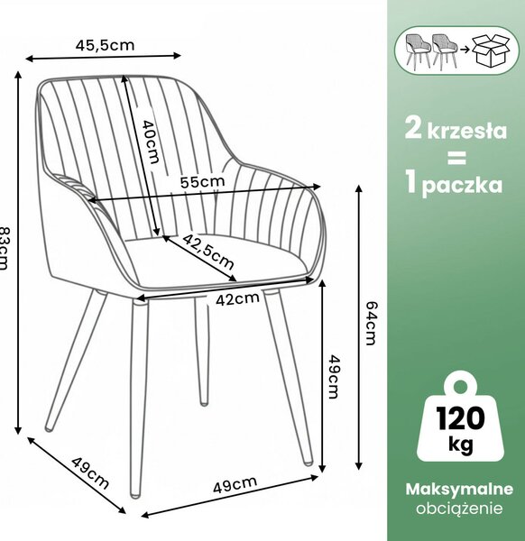 AKORD TURNO Forgó Szék Welur Szürke Fekete Lábakkal 2 db