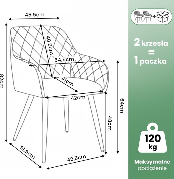 AKORD VELTO Kárpitozott Szék Welur Szürke Rombusz Steppelt Fekete Lábak 2 db