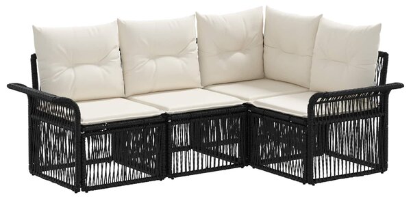 VidaXL Kerti Kanapé Szett 4 pcs Fekete polirattan