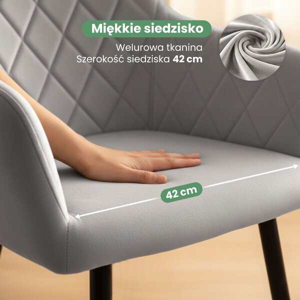 AKORD VELTO Kárpitozott Szék Welur Szürke Rombusz Steppelt Fekete Lábak 2 db