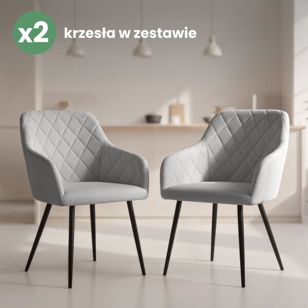 AKORD VELTO Kárpitozott Szék Welur Szürke Rombusz Steppelt Fekete Lábak 2 db